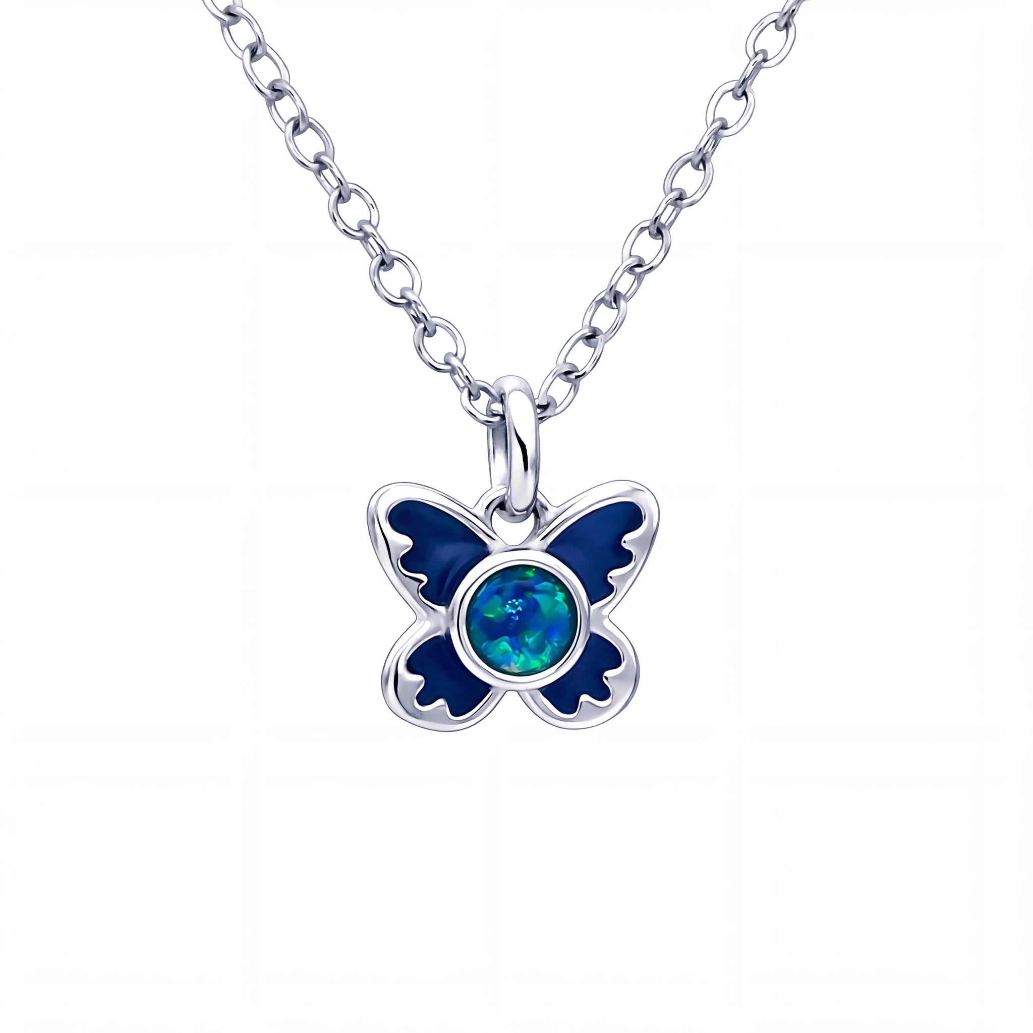 Triplet Opal Butterfly Pendant set in Stainless Steel - Blue and Green - Australian Opal Cutters and Pearl Divers