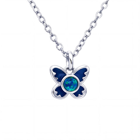 Triplet Opal Butterfly Pendant set in Stainless Steel - Blue and Green - Australian Opal Cutters and Pearl Divers