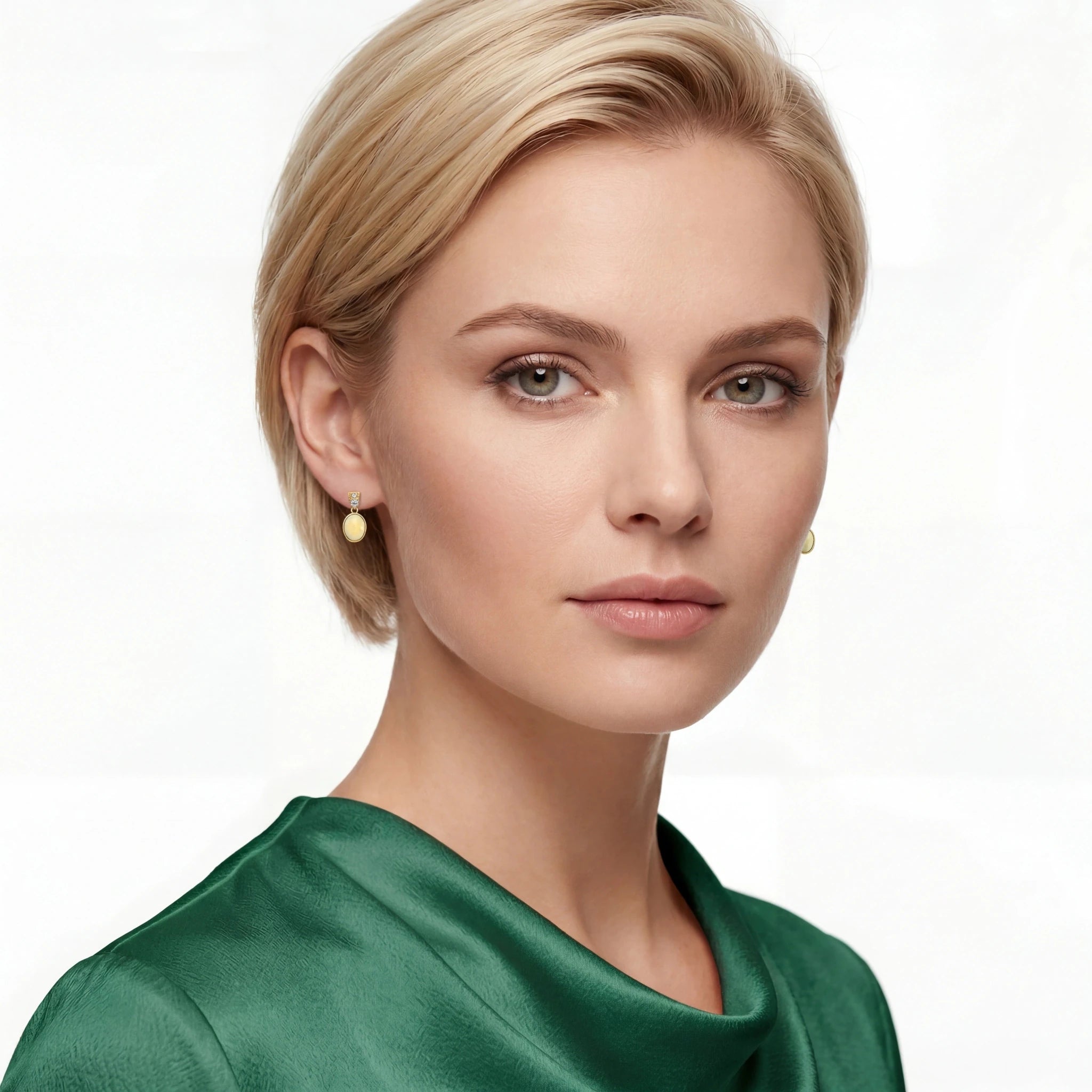 Luxury Australian Light Opal Drop Earrings 14K Yellow Gold with Diamonds High End Opal Jewellery - Australian Opal Cutters and Pearl Divers