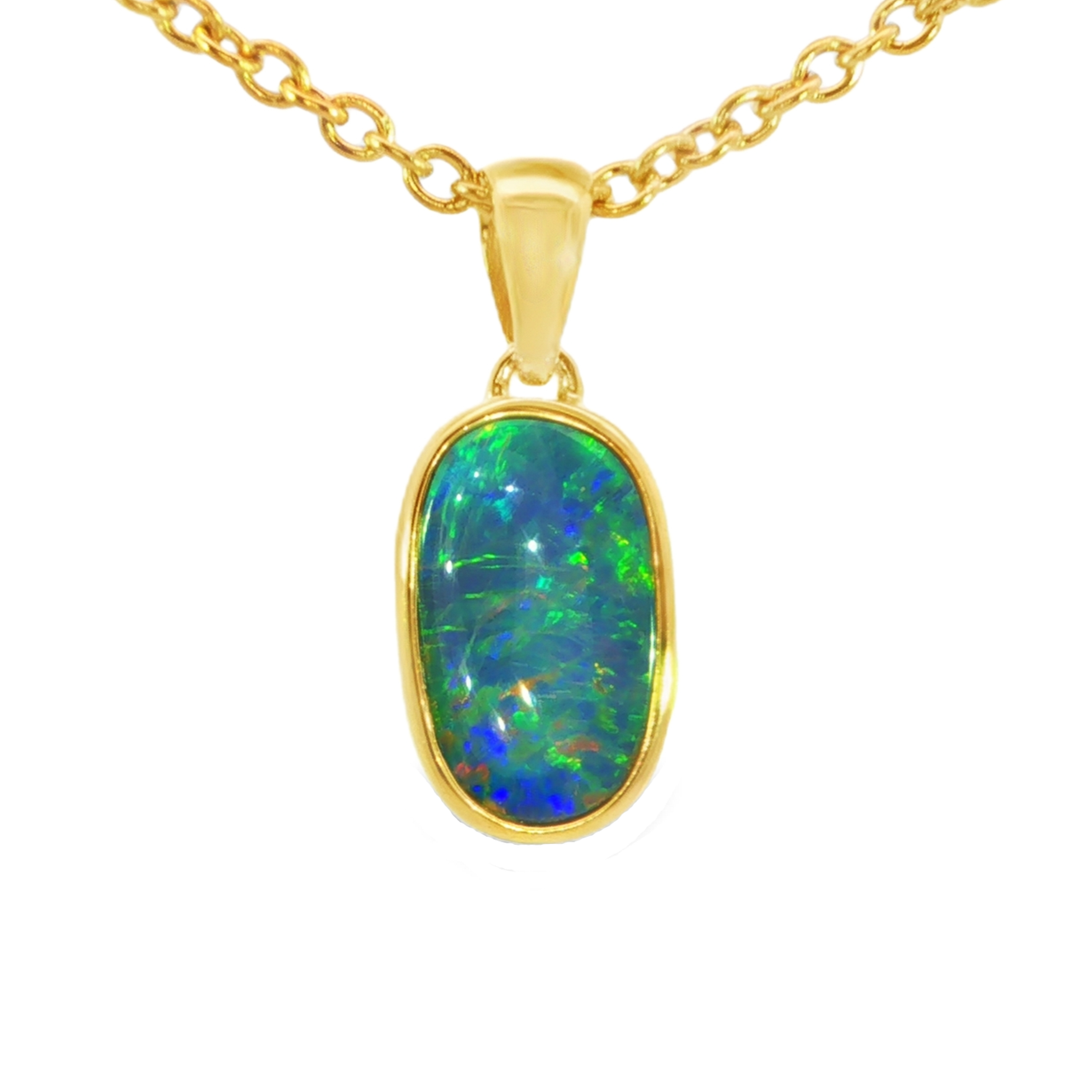 Australian Doublet Opal Pendant in Gold Plated Sterling Silver - Multicolour - Australian Opal Cutters and Pearl Divers