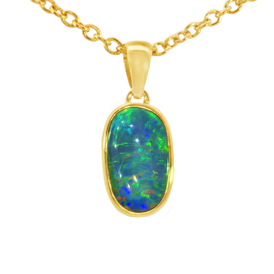 Australian Doublet Opal Pendant in Gold Plated Sterling Silver - Multicolour - Australian Opal Cutters and Pearl Divers