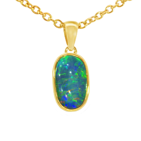 Australian Doublet Opal Pendant in Gold Plated Sterling Silver - Multicolour - Australian Opal Cutters and Pearl Divers
