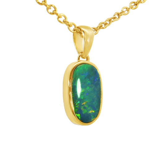 Australian Doublet Opal Pendant in Gold Plated Sterling Silver - Multicolour - Australian Opal Cutters and Pearl Divers