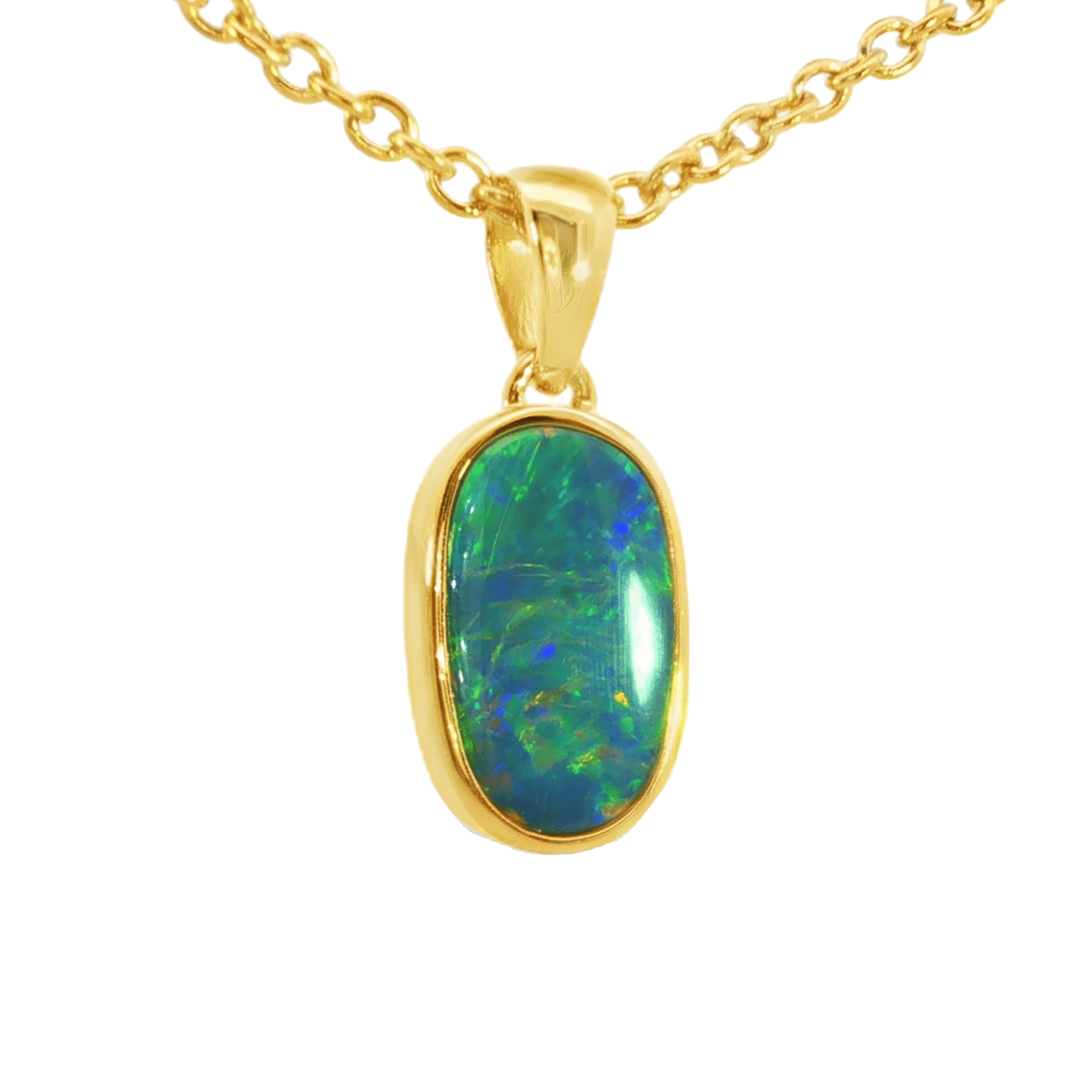 Australian Doublet Opal Pendant in Gold Plated Sterling Silver - Multicolour - Australian Opal Cutters and Pearl Divers