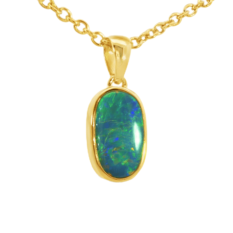Australian Doublet Opal Pendant in Gold Plated Sterling Silver - Multicolour - Australian Opal Cutters and Pearl Divers