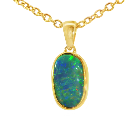 Australian Doublet Opal Pendant in Gold Plated Sterling Silver - Multicolour - Australian Opal Cutters and Pearl Divers