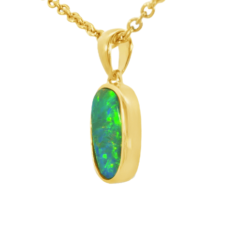 Australian Doublet Opal Pendant in Gold Plated Sterling Silver - Multicolour - Australian Opal Cutters and Pearl Divers
