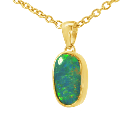 Australian Doublet Opal Pendant in Gold Plated Sterling Silver - Multicolour - Australian Opal Cutters and Pearl Divers