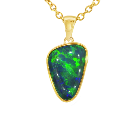 Australian Doublet Opal Pendant in Gold Plated Sterling Silver - Green-Blue - Australian Opal Cutters and Pearl Divers