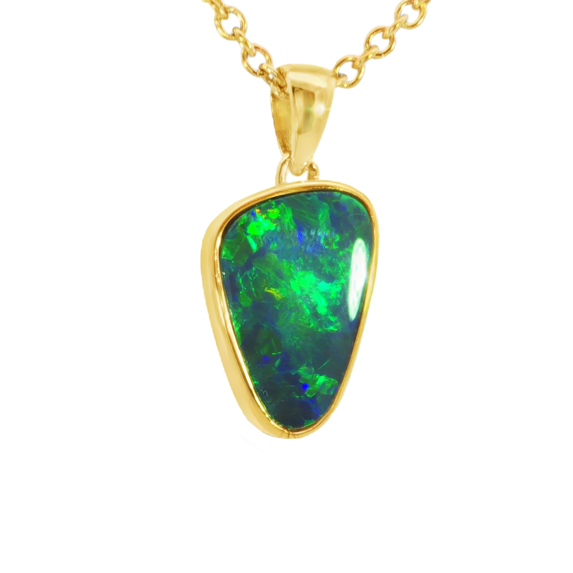 Australian Doublet Opal Pendant in Gold Plated Sterling Silver - Green-Blue - Australian Opal Cutters and Pearl Divers