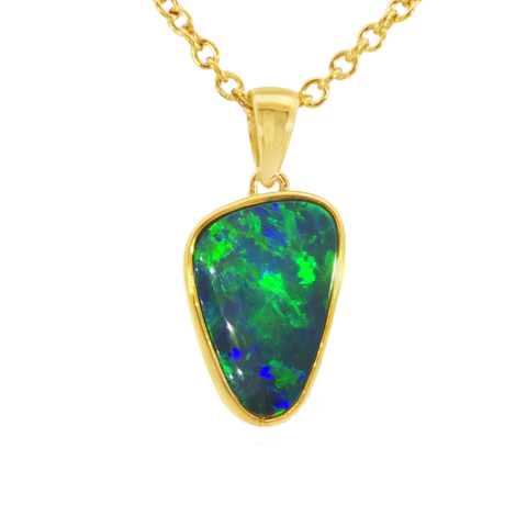 Australian Doublet Opal Pendant in Gold Plated Sterling Silver - Green-Blue - Australian Opal Cutters and Pearl Divers