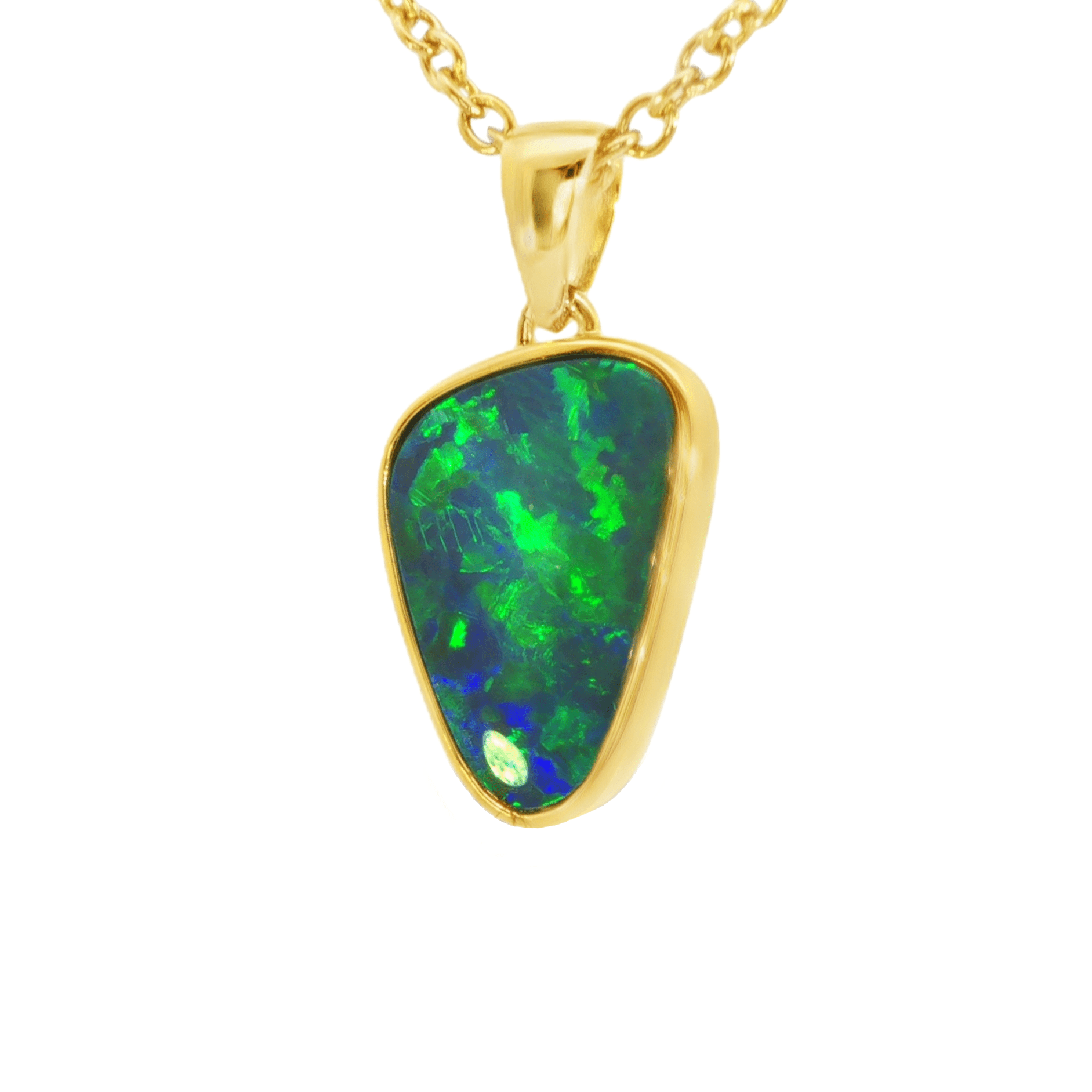 Australian Doublet Opal Pendant in Gold Plated Sterling Silver - Green-Blue - Australian Opal Cutters and Pearl Divers
