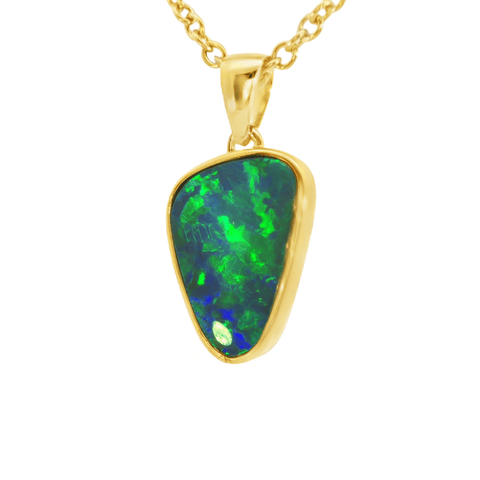 Australian Doublet Opal Pendant in Gold Plated Sterling Silver - Green-Blue - Australian Opal Cutters and Pearl Divers