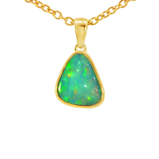 Australian Doublet Opal Pendant set in Gold Plated Sterling Silver - Multicolour - Australian Opal Cutters and Pearl Divers