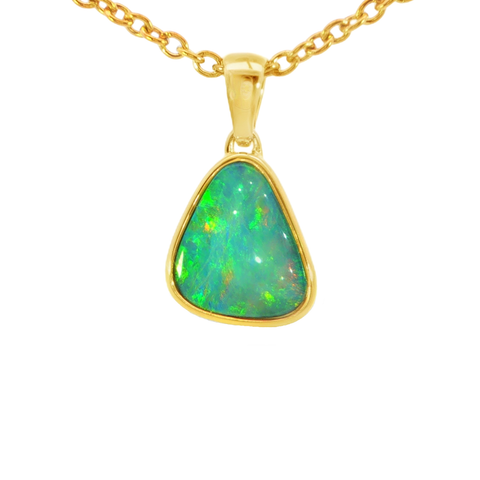 Australian Doublet Opal Pendant set in Gold Plated Sterling Silver - Multicolour - Australian Opal Cutters and Pearl Divers
