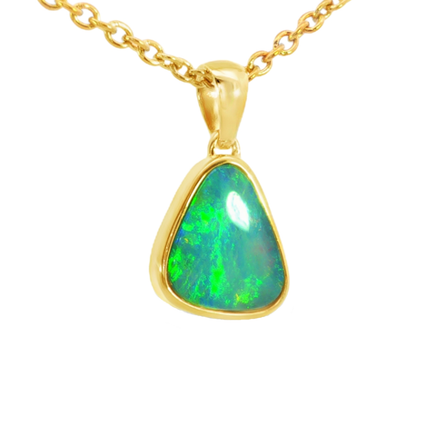 Australian Doublet Opal Pendant set in Gold Plated Sterling Silver - Multicolour - Australian Opal Cutters and Pearl Divers