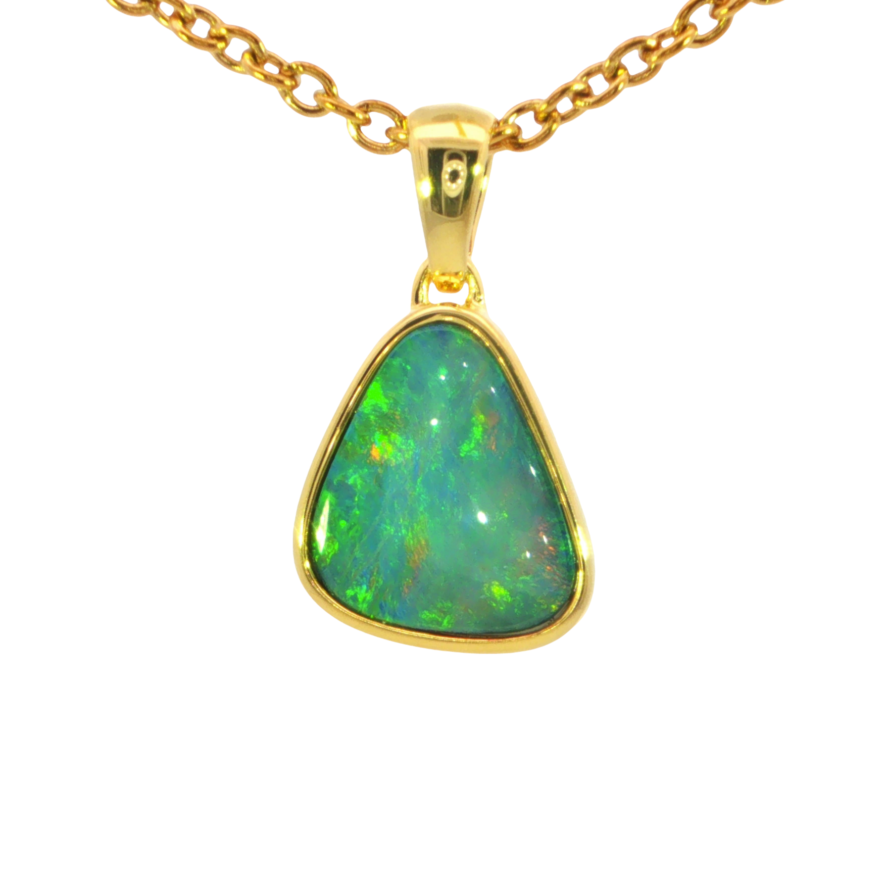 Australian Doublet Opal Pendant set in Gold Plated Sterling Silver - Multicolour - Australian Opal Cutters and Pearl Divers