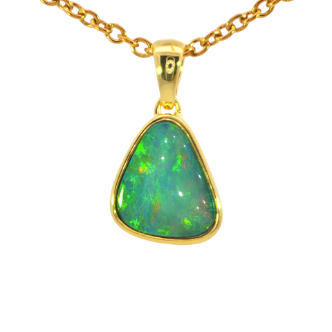 Australian Doublet Opal Pendant set in Gold Plated Sterling Silver - Multicolour - Australian Opal Cutters and Pearl Divers