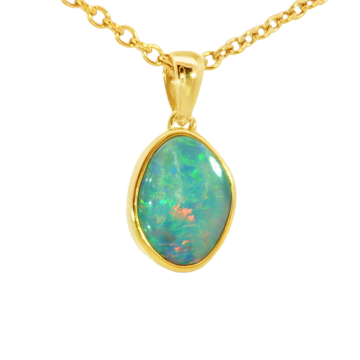 Australian Doublet Opal Pendant in Gold Plated Sterling Silver - Multicolour - Australian Opal Cutters and Pearl Divers