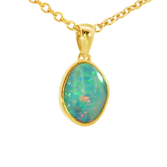 Australian Doublet Opal Pendant in Gold Plated Sterling Silver - Multicolour - Australian Opal Cutters and Pearl Divers
