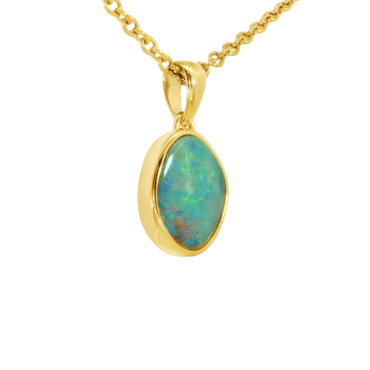 Australian Doublet Opal Pendant in Gold Plated Sterling Silver - Multicolour - Australian Opal Cutters and Pearl Divers