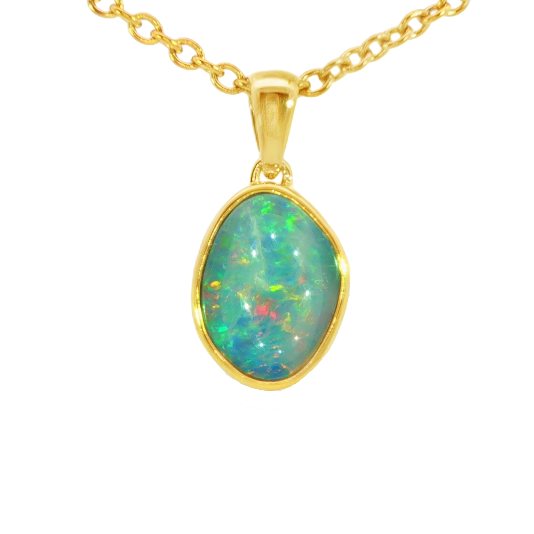 Australian Doublet Opal Pendant in Gold Plated Sterling Silver - Multicolour - Australian Opal Cutters and Pearl Divers