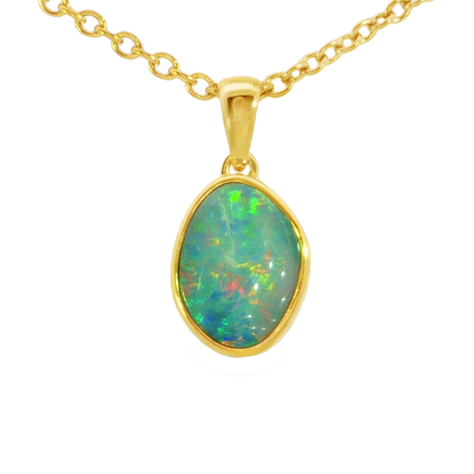 Australian Doublet Opal Pendant in Gold Plated Sterling Silver - Multicolour - Australian Opal Cutters and Pearl Divers