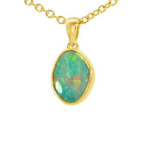 Australian Doublet Opal Pendant in Gold Plated Sterling Silver - Multicolour - Australian Opal Cutters and Pearl Divers