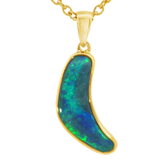 Australian Doublet Opal Pendant set in Gold Plated Sterling Silver - Green-Blue - Australian Opal Cutters and Pearl Divers