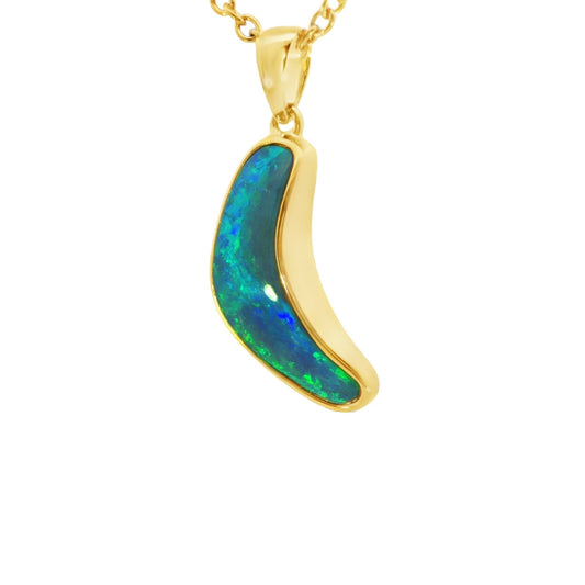 Australian Doublet Opal Pendant set in Gold Plated Sterling Silver - Green-Blue - Australian Opal Cutters and Pearl Divers