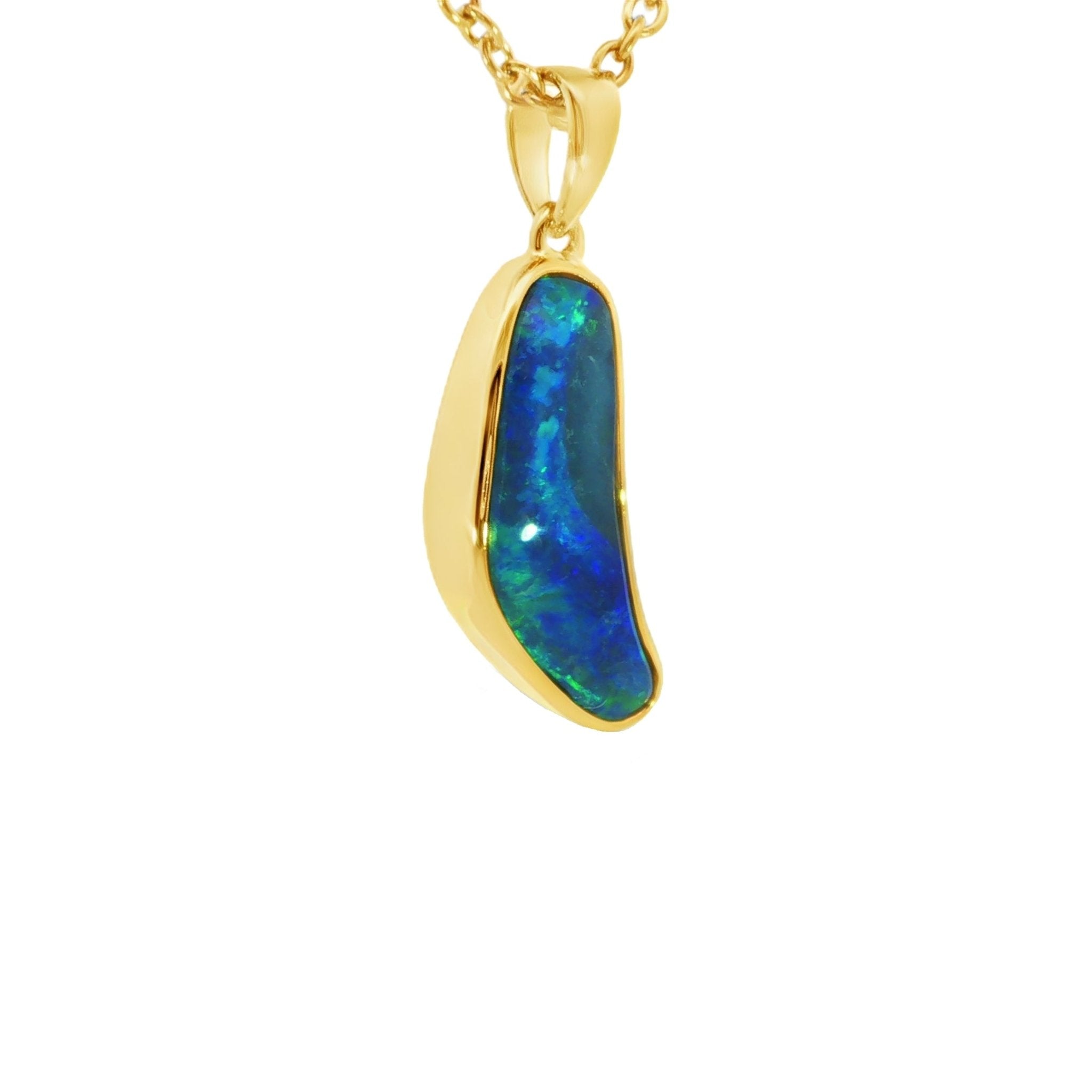 Australian Doublet Opal Pendant set in Gold Plated Sterling Silver - Green-Blue - Australian Opal Cutters and Pearl Divers