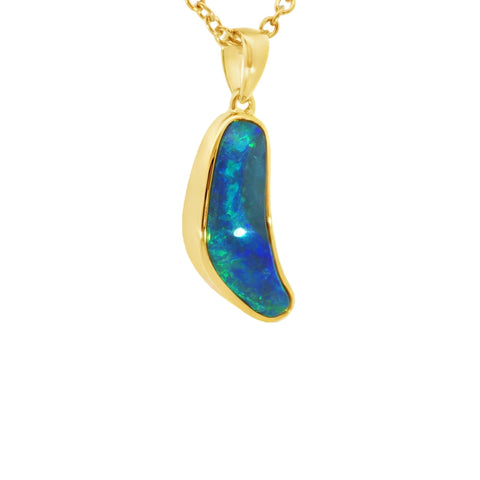 Australian Doublet Opal Pendant set in Gold Plated Sterling Silver - Green-Blue - Australian Opal Cutters and Pearl Divers