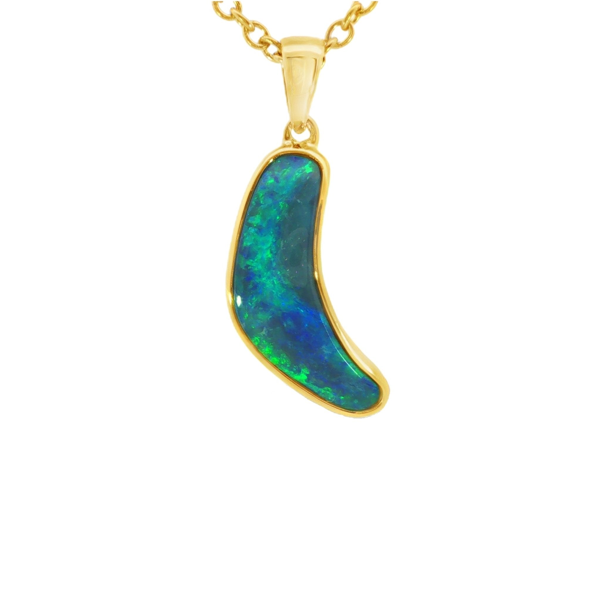 Australian Doublet Opal Pendant set in Gold Plated Sterling Silver - Green-Blue - Australian Opal Cutters and Pearl Divers