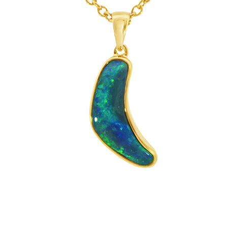 Australian Doublet Opal Pendant set in Gold Plated Sterling Silver - Green-Blue - Australian Opal Cutters and Pearl Divers