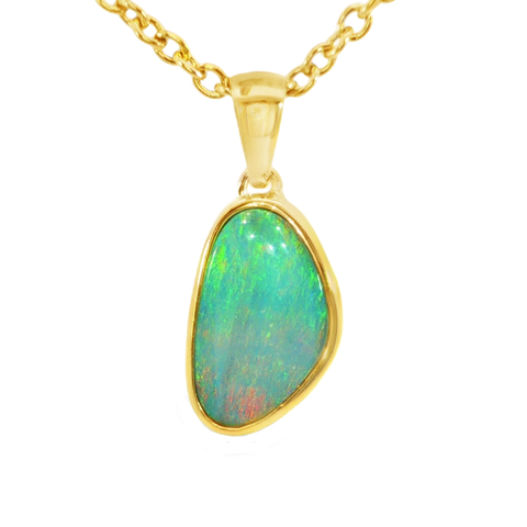 Australian Doublet Opal Pendant in Gold Plated Sterling Silver - Multicolour - Australian Opal Cutters and Pearl Divers