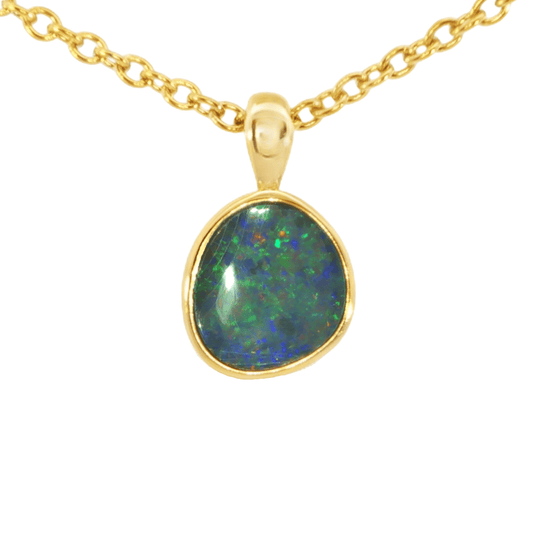 Australian Doublet Opal Pendant in Gold Plated Sterling Silver - Multicolour - Australian Opal Cutters and Pearl Divers