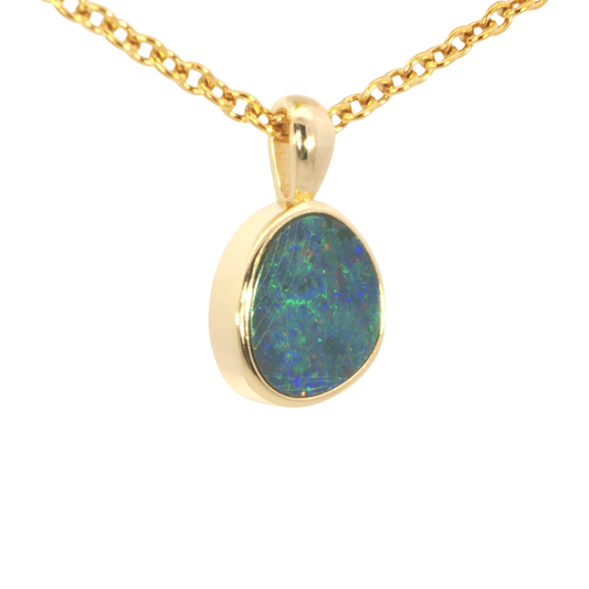 Australian Doublet Opal Pendant in Gold Plated Sterling Silver - Multicolour - Australian Opal Cutters and Pearl Divers