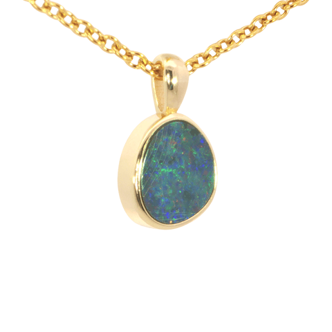 Australian Doublet Opal Pendant in Gold Plated Sterling Silver - Multicolour - Australian Opal Cutters and Pearl Divers