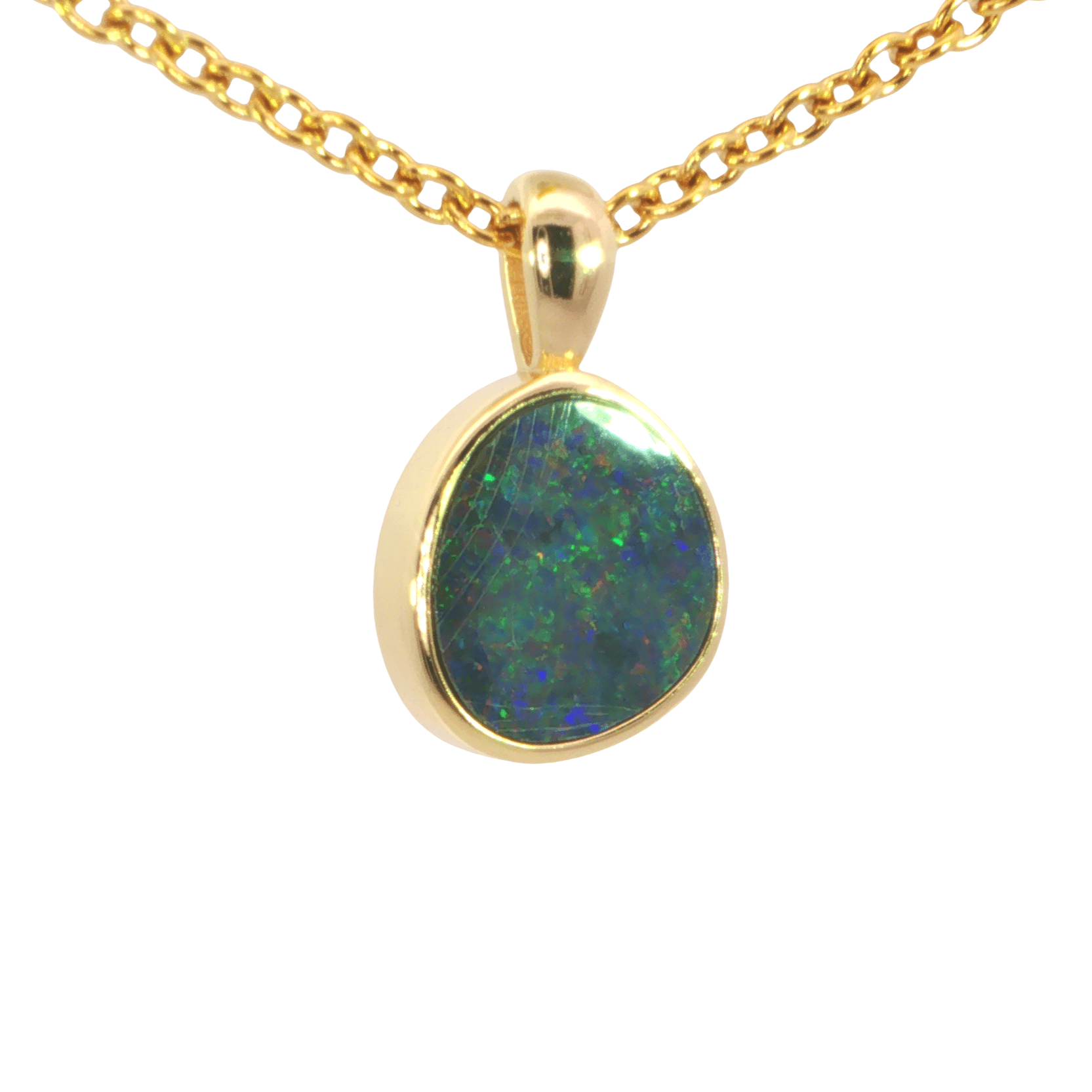Australian Doublet Opal Pendant in Gold Plated Sterling Silver - Multicolour - Australian Opal Cutters and Pearl Divers