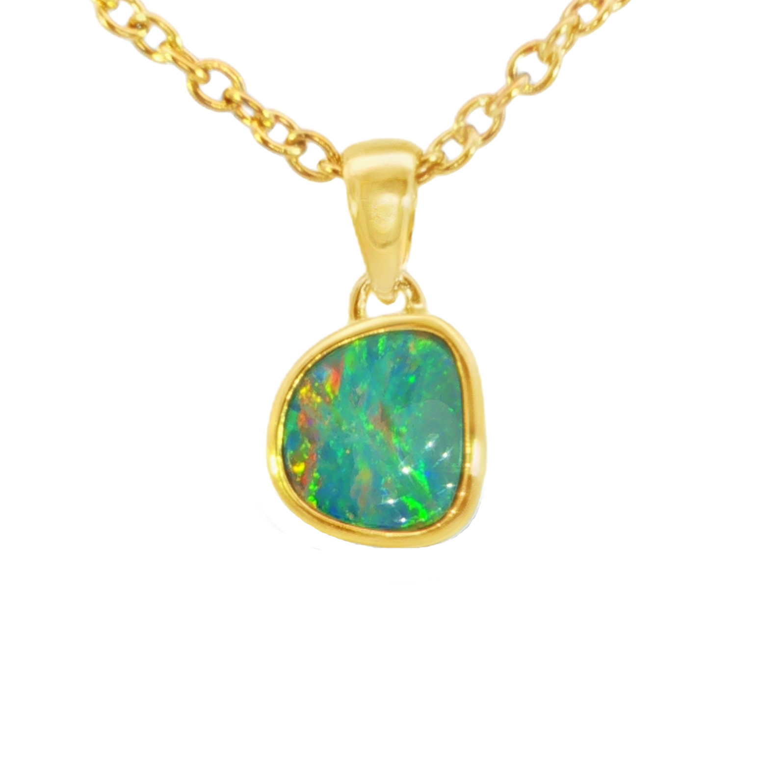 Australian Doublet Opal Pendant in Gold Plated Sterling Silver - Multicolour - Australian Opal Cutters and Pearl Divers