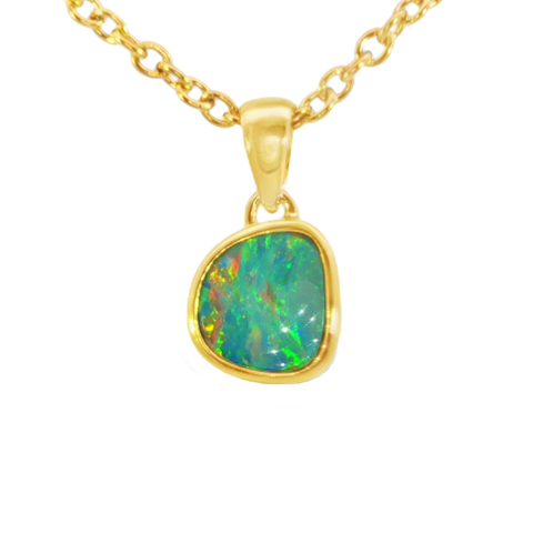 Australian Doublet Opal Pendant in Gold Plated Sterling Silver - Multicolour - Australian Opal Cutters and Pearl Divers