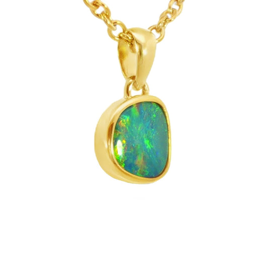 Australian Doublet Opal Pendant in Gold Plated Sterling Silver - Multicolour - Australian Opal Cutters and Pearl Divers