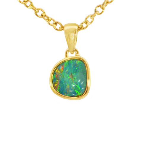 Australian Doublet Opal Pendant in Gold Plated Sterling Silver - Multicolour - Australian Opal Cutters and Pearl Divers