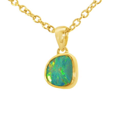 Australian Doublet Opal Pendant in Gold Plated Sterling Silver - Multicolour - Australian Opal Cutters and Pearl Divers
