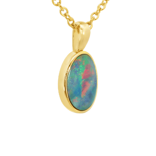 Australian Doublet Opal Pendant in Gold Plated Sterling Silver - Multicolour - Australian Opal Cutters and Pearl Divers