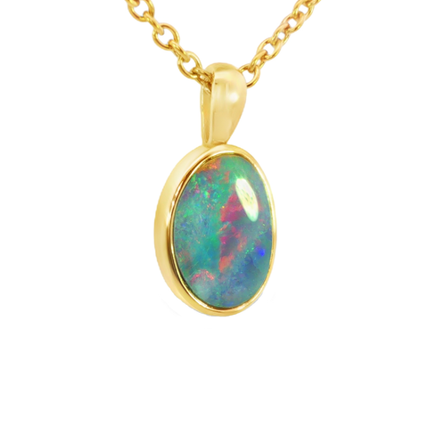 Australian Doublet Opal Pendant in Gold Plated Sterling Silver - Multicolour - Australian Opal Cutters and Pearl Divers