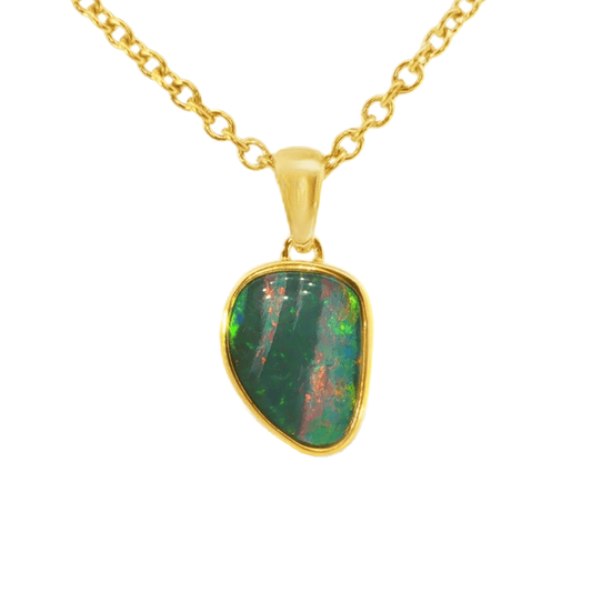 Australian Doublet Opal Pendant in Gold Plated Sterling Silver - Multicolour - Australian Opal Cutters and Pearl Divers