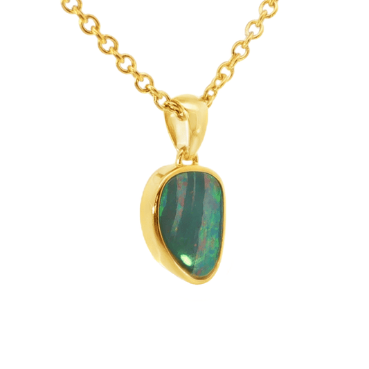 Australian Doublet Opal Pendant in Gold Plated Sterling Silver - Multicolour - Australian Opal Cutters and Pearl Divers