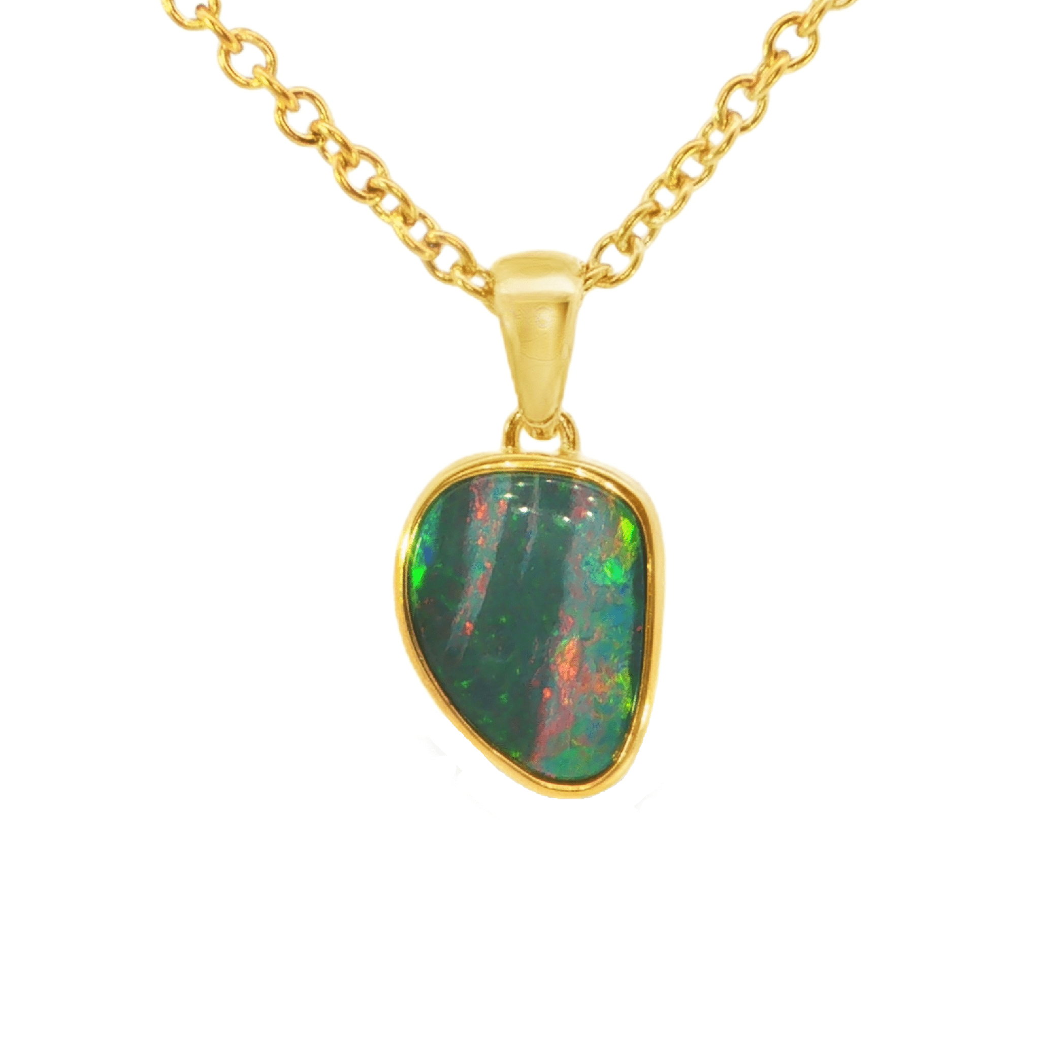 Australian Doublet Opal Pendant in Gold Plated Sterling Silver - Multicolour - Australian Opal Cutters and Pearl Divers