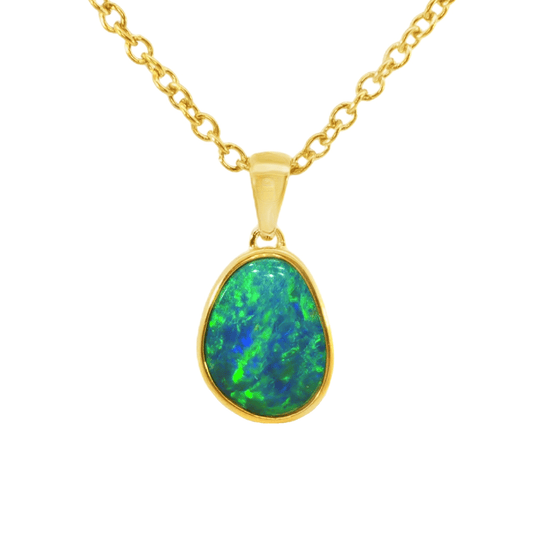 Australian Doublet Opal Pendant in Gold Plated Sterling Silver - Green-Blue - Australian Opal Cutters and Pearl Divers